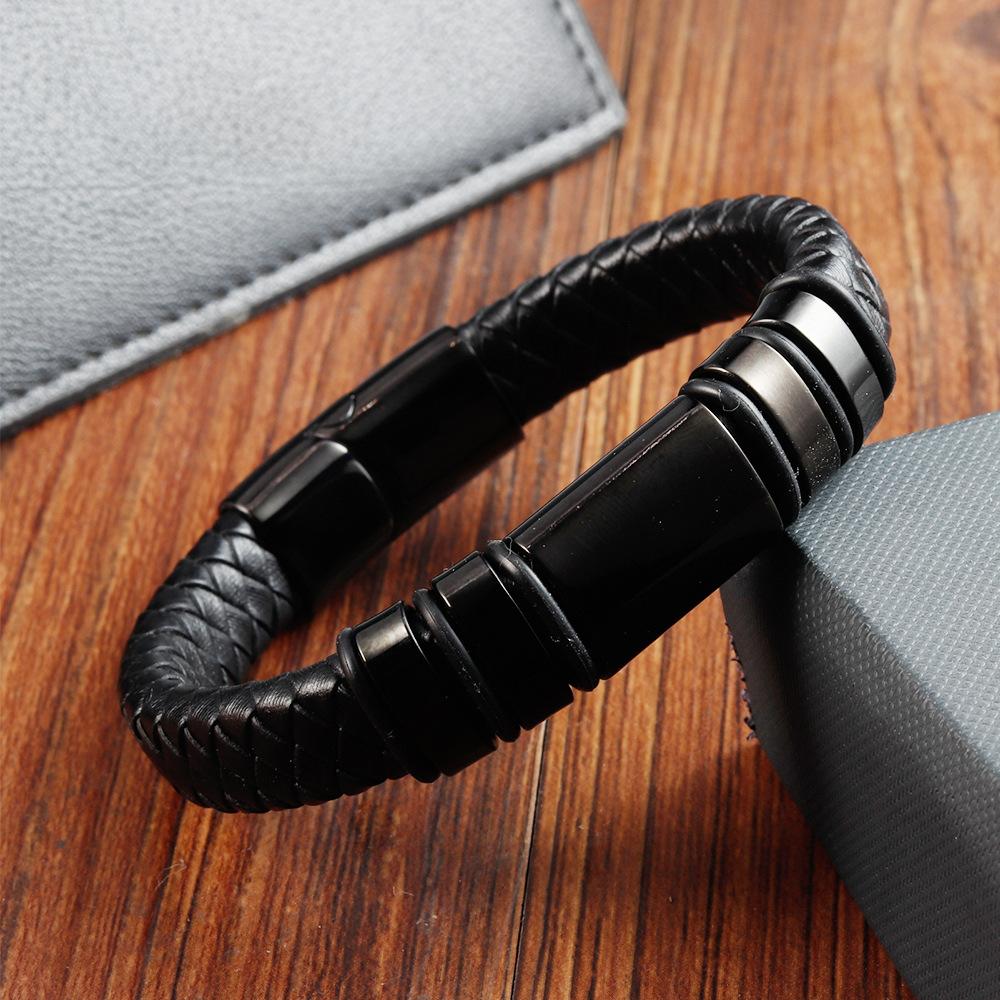 Black Leather Rope Cowhide Men's Student Leather Woven Bracelet Handmade Multilayer Leather Bracelet 2026