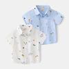 Kids Boys Summer Short Sleeve Shirt Cute Cartoon Printed Button Down Fashion Casual Top for Toddler Little Boys