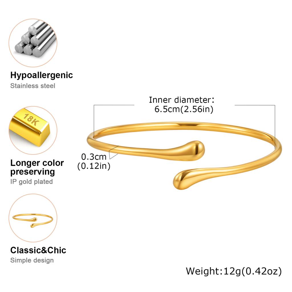 Stainless Steel Water Drop Open Bangle Bracelet for Women Minimalist Gold Color Dainty Wrist Cuff Bracelet Fashion Jewelry Gift