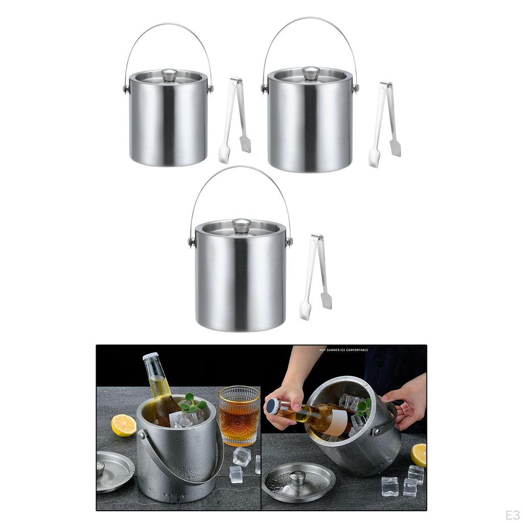 Ice Bucket Double Walled Cube Container Tub with Lid and Tongs for Dining Room