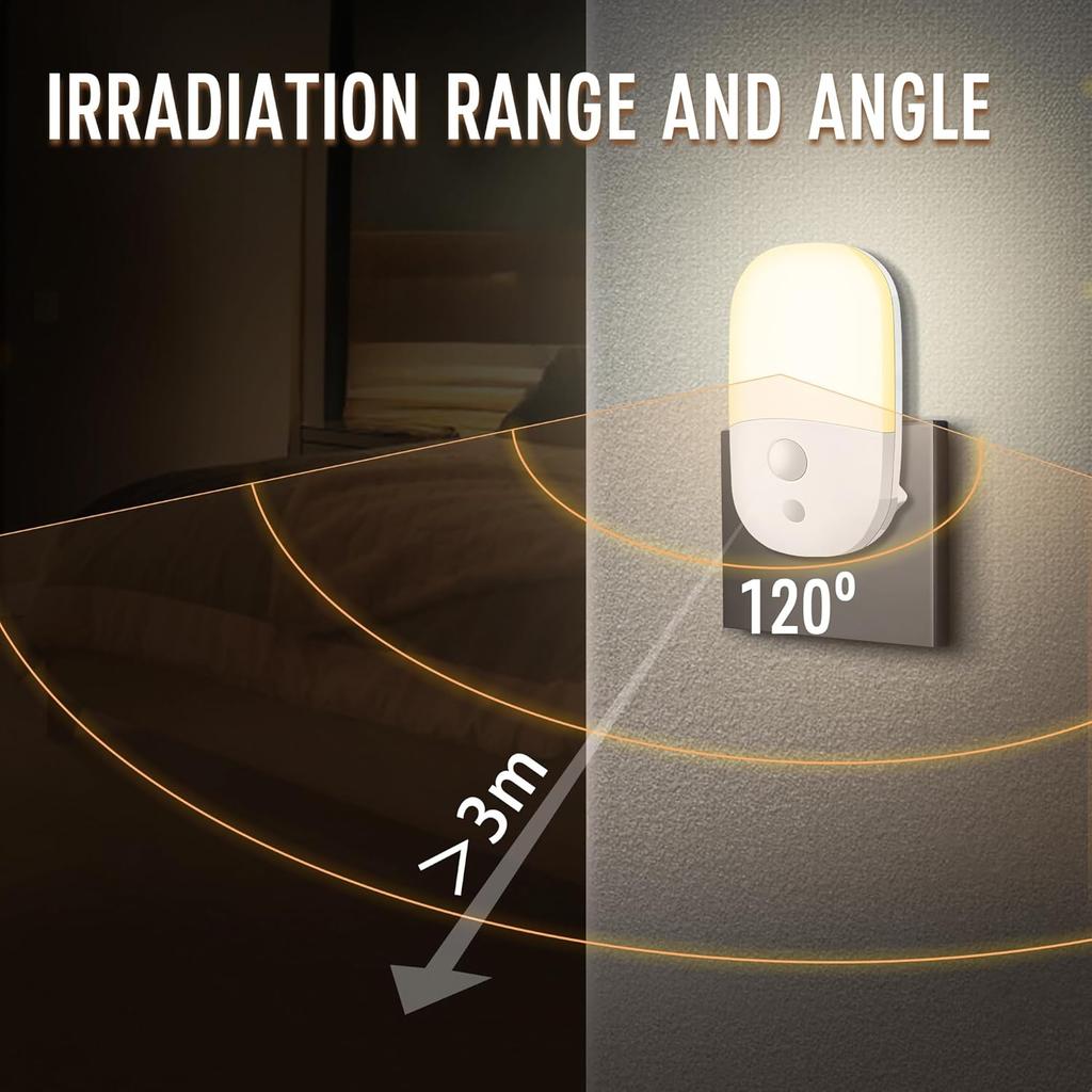 Plug in Night Light Warm White LED Nightlights with Smart Dusk to Dawn Sensor for Kids Nursery Ideal for Bedroom Bathroom
