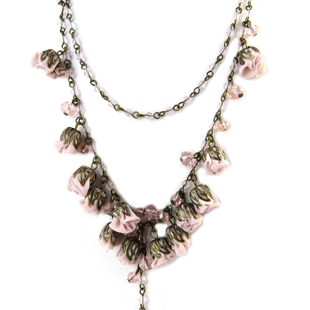 Les Trésors De Lily [P0788] - Artisanal Necklace 'Les Antoinettes' Old Pink (handmade)