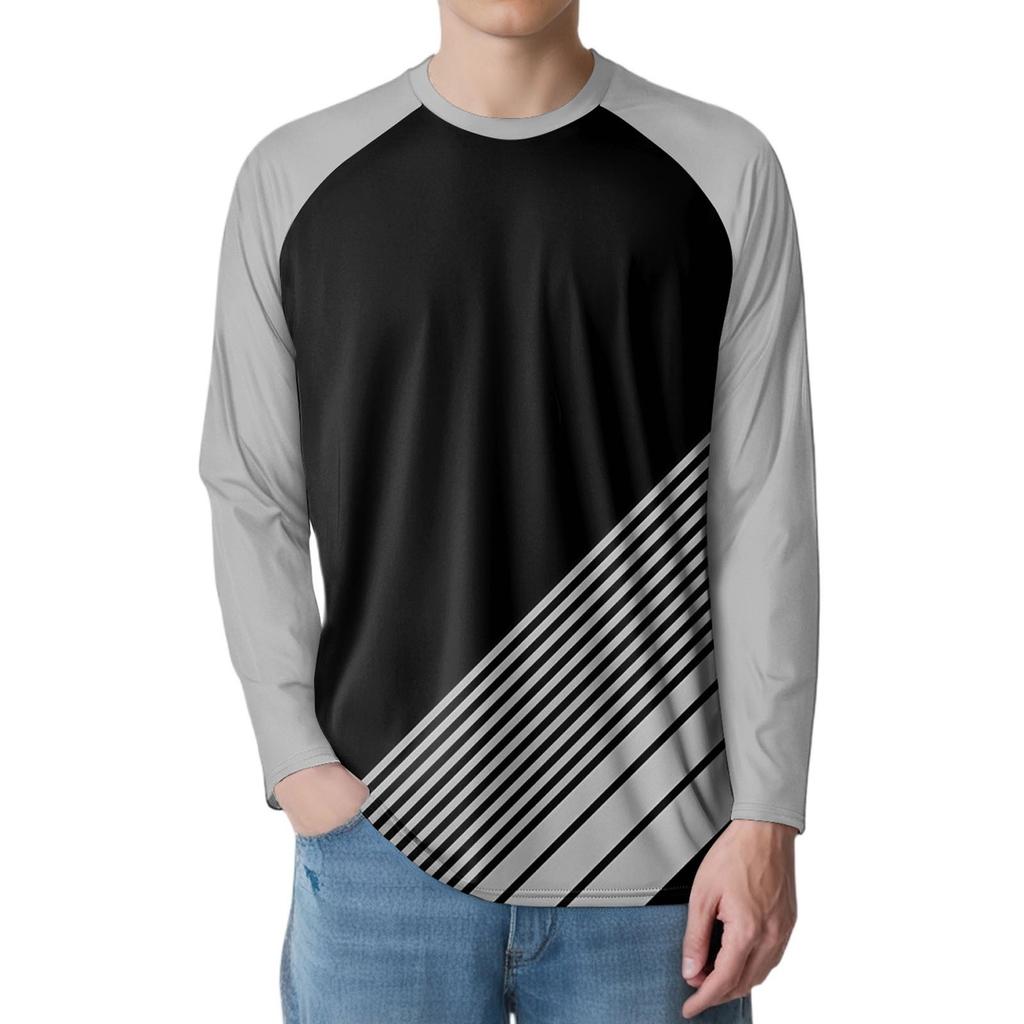 Men's Fashion Printed Raglan Long Sleeve Sports Top