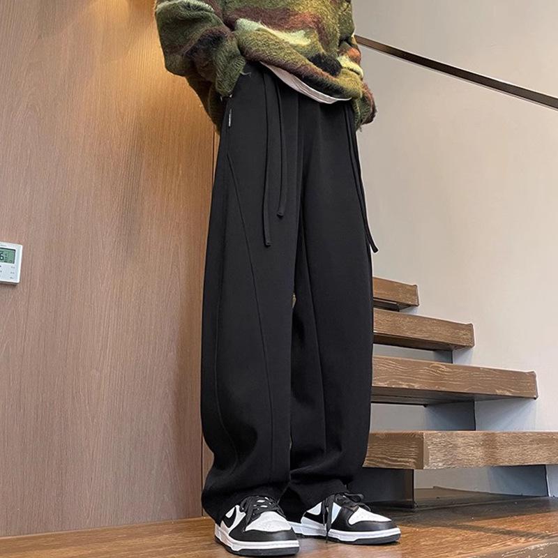 

Мужские повседневные брюки больших размеров с широкими штанинами: Весенне-осенний стиль, прямой крой, модный бренд, спортивная одежда, свободная посадка, дизайн «ятаган» для зимы. XL чёрный