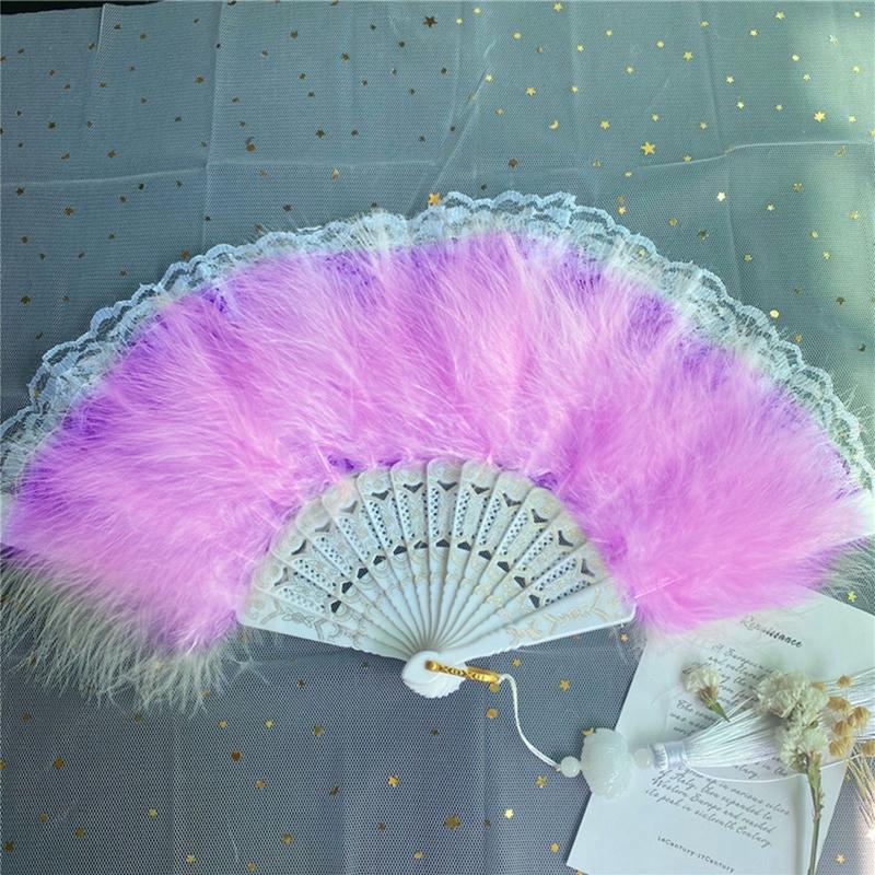 Chinese Style Feather Folding Fans Soft Fluffy Hand Held Wedding Party Gift Girls Dance Lace Fan Cosplay Stage Prop Home Decor