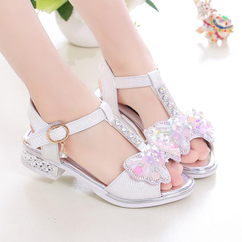 Girls Princess Shoes Non-slip Soft Sole Kids Dance Shoes T-strap Open Toes 2025 Summer New Children Sandals Sweet Bows Non-slip