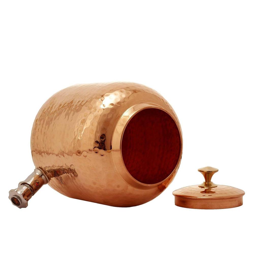 Vattendispenserbehållare i ren koppar, kruka, matka med 2 glasstumblers, 5 liter (Brun)- Set med 3 delar