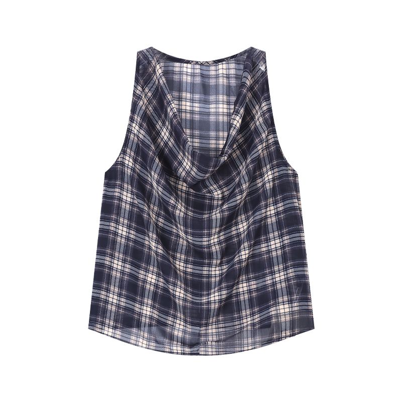 

Retro Set Gingham Swing Collar Camisole Women s Summer High Waist Skirt Large Swing Skirt French Style Temperament Two-piece Set Gingham Tops S