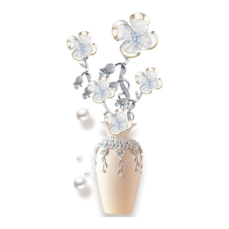 

Элегантная 3D ваза с цветочным узором Съемная наклейка на стену Без следов Клейкая ПВХ наклейка Для украшения гостиной, спальни 1