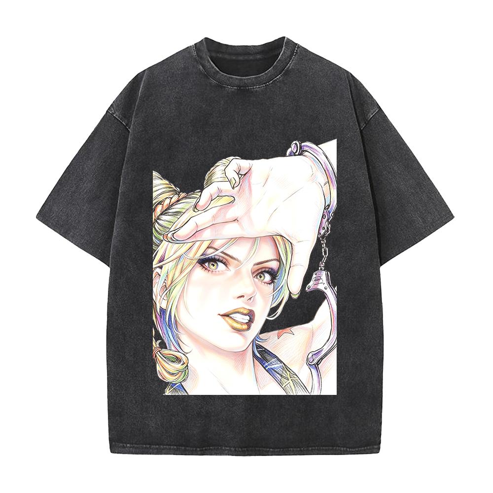 JoJo's Bizarre Adventure Jolyne Cujoh Kleidung Herren Damen Kurzarm T-Shirts Gewaschenes Baumwoll-T-Shirt Vintage Oversized Streetwear