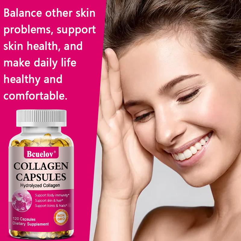 Bcuelov Collagen Supplement, Hydrolyzed Bovine Collagen 3g, Vitamin C & Biotin ,120 Caps