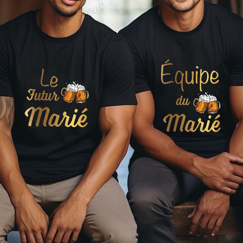 French Evg Team Married Tops Single Farewell Bachelor Party T Shirt Future Groom Man Tshirt Fashion Beer Graphic Wedding Tees
