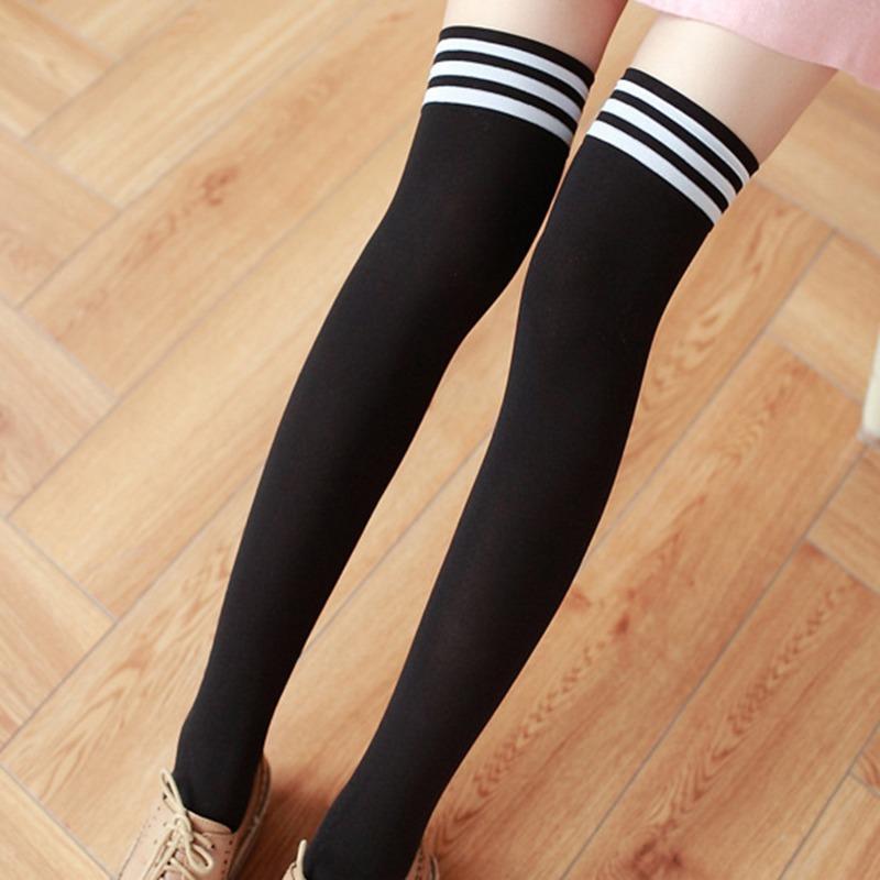 Winter Thigh High Socks Striped Women Sexy Long Stockings Female Over Knee Socks Nylon Women's Leg Warmers