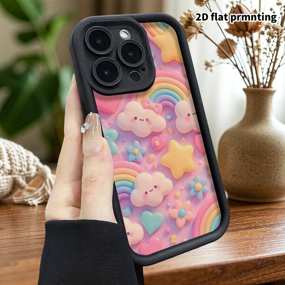 Phone Case: 2D Flat, Fits iPhone 18, 17, 16, 15, 14, 13, 12Pro Protective Case, Rainbow Clouds, Perfect Christmas and Halloween Holiday Gift