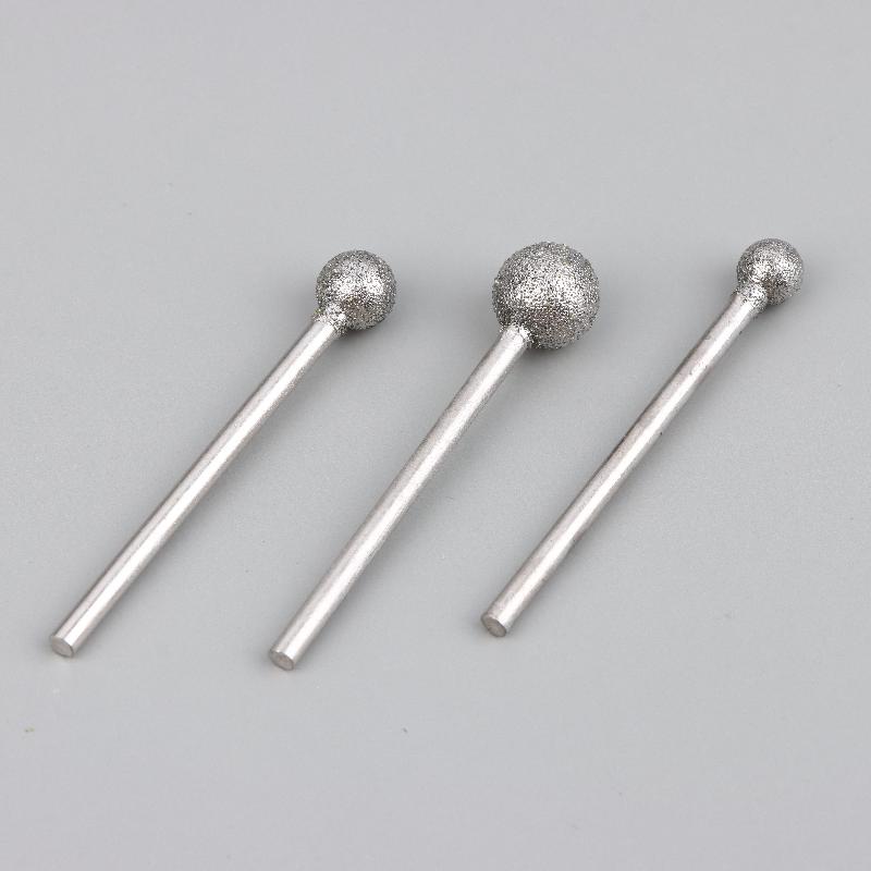 1/2Set Silver Diamond Grind Needle Head Cutter Jade Carve Tool Engrave Rotary Spherical Burr Tool 2.35mm Shank Round Ball