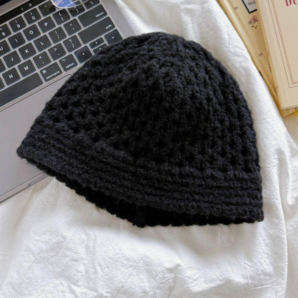 Hollow Out Knitted Beanies Hat Thin Weave Cap Retro Crochet Pullover Hat  Girls