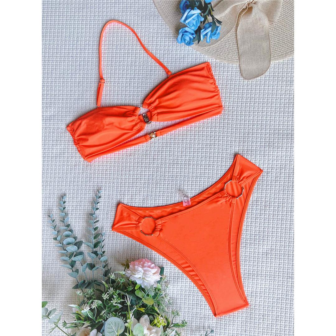 

Сексуальный морщинистый бретелька через шею металлические кольца бикини женский купальник женский купальник из двух частей комплект бикини купальный костюм женский купальник S оранжевый