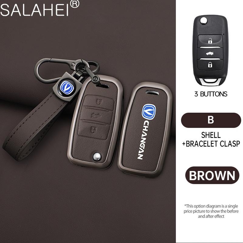Leather Car Key Case Cover Shell Fob For Changan CS15 Eado Raeton CS35 Plus CS55 CS75 J35 Hunter F70 CS1 CV1 Alsvin Accessories
