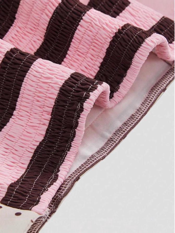 Women's Sweet Girl Striped Polka Dot Corset Top: Summer Bow Knot Bandeau Cropped Bustier