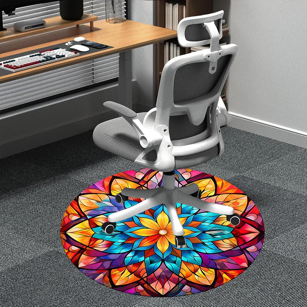 1pc Stained Glass Mandala Office Round Area Rug, Indoor Mat Suitable ForOffice, Under Office Chairs Bedroom Living Room Home Decor, Room Deco q127