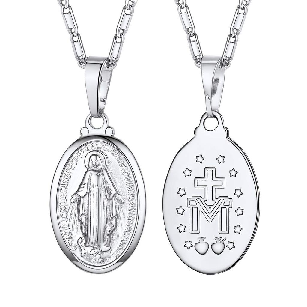 Suplight Virgin Mary Necklace, Popular Men's and Women's Miraculous Medal Pendant, Silver Accessory