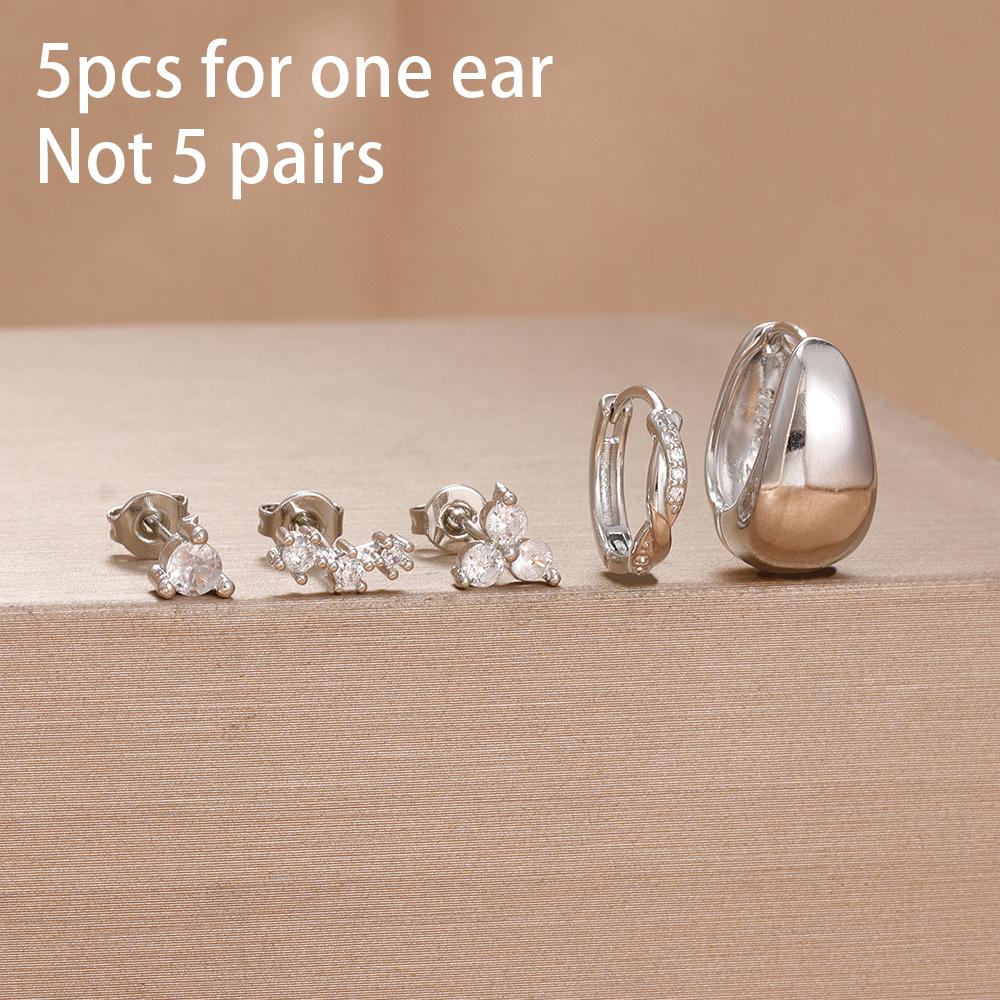 5PCS Stainless Steel Star Moon Minimal Hoop Earrings Set Small Helix Tragus Cartilage Huggie Piercing Earring Women's Jewelry