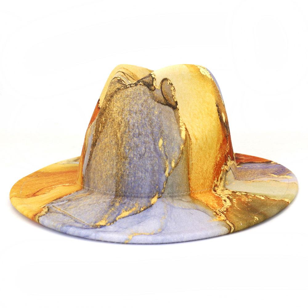 New Summer Unisex Tie-dye Jazz Hats Fashion Women White Black Fashion Luxury Hat Men Wide Brim Cowboy Fedoras Church Panama Cap