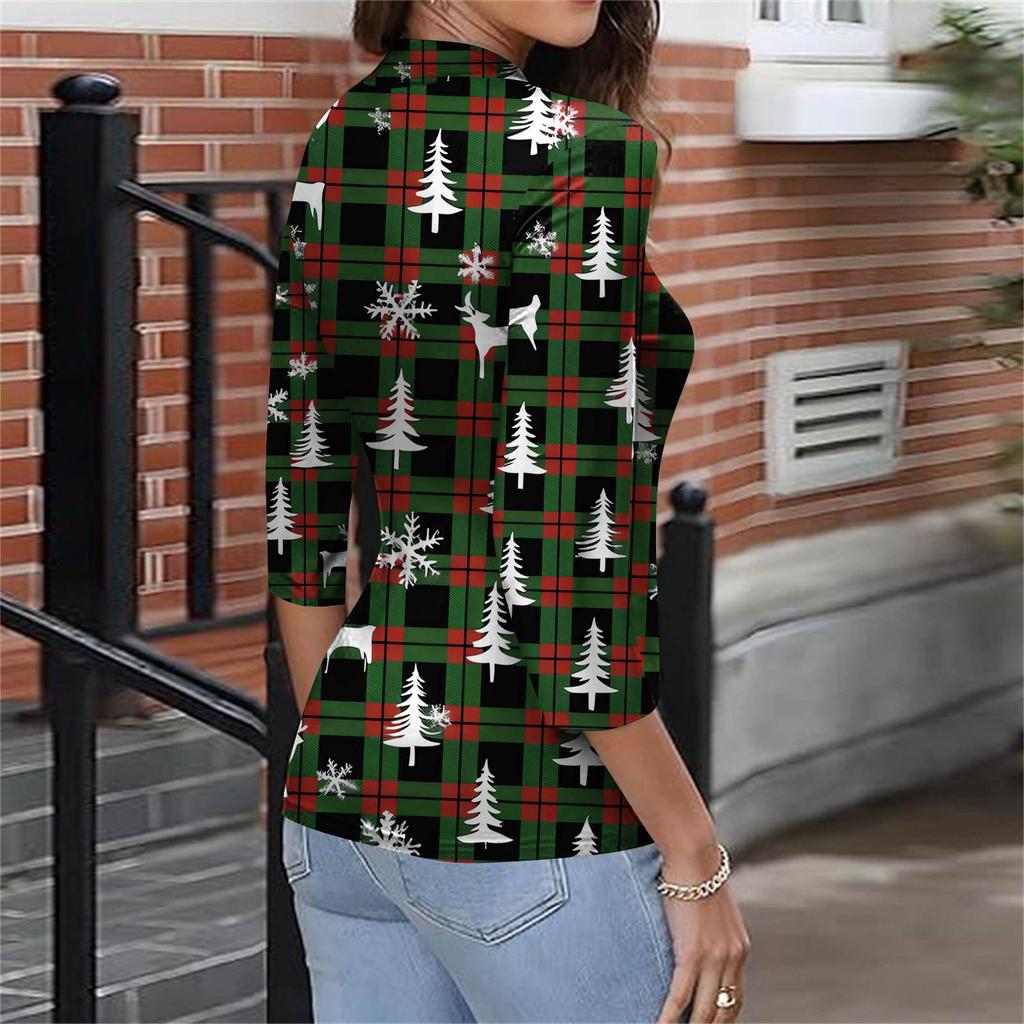 Damen Slim Bottom T-Shirt Mode Lässig Farbverlauf Druck Rundhals Pullover 3/4 Ärmel Top