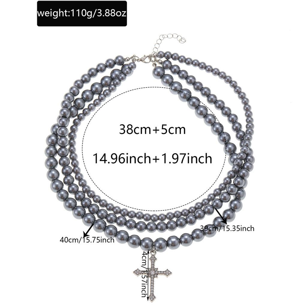 Cross Pendant Beaded Necklace With Geometric Style Handmade Chain For Men And Women