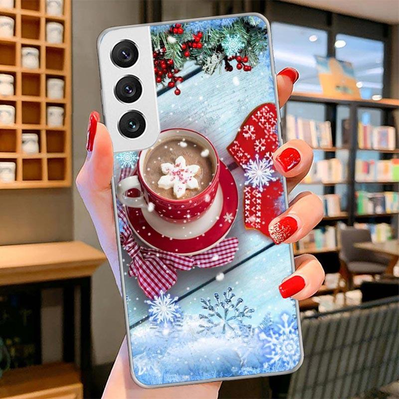 Winter Coffee Christmas Cover Phone Case For Samsung Galaxy S26 S25 Edge S24 Ultra S23 S22 Plus S21 S20 FE Soft Fundas Shell Gal