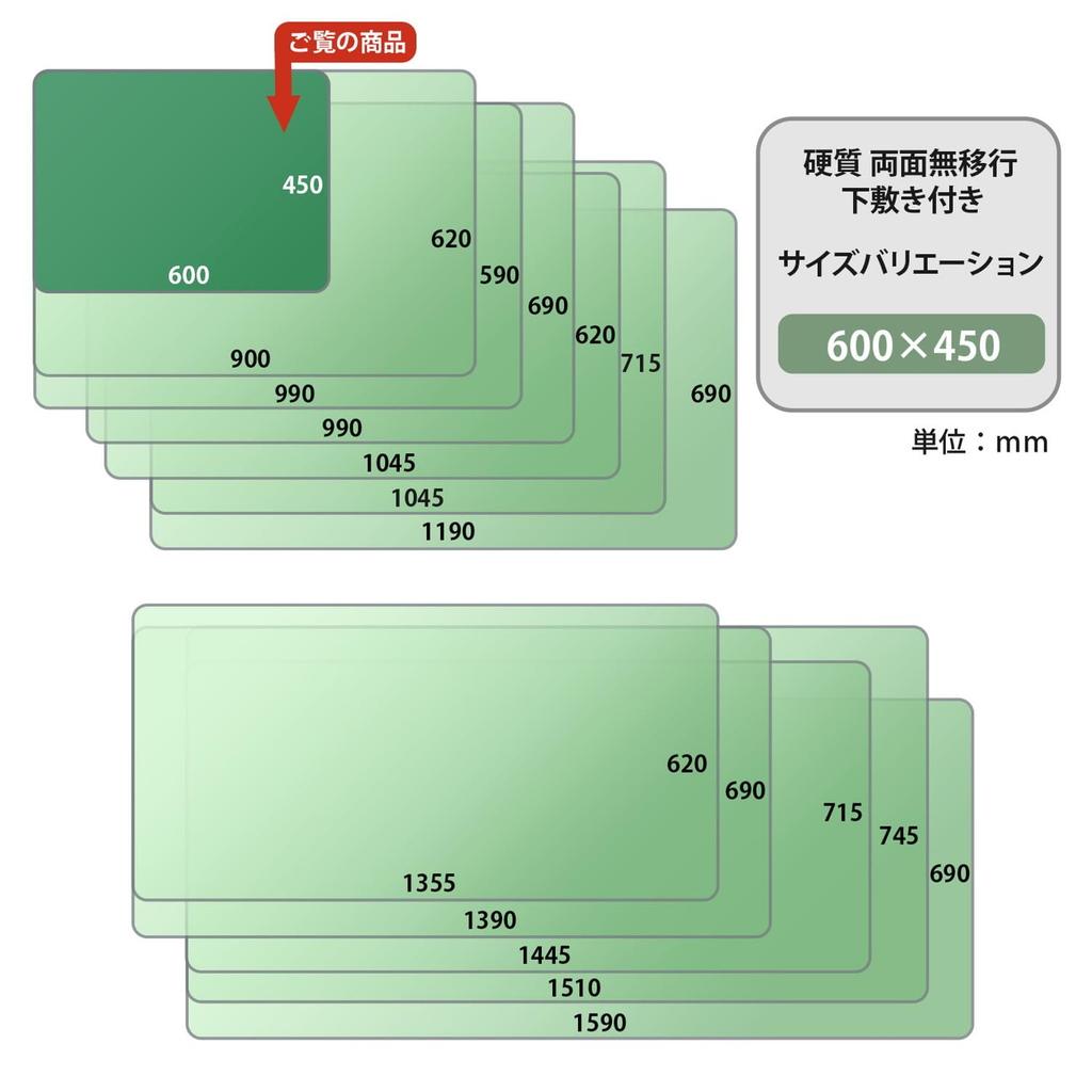 Plus Desk Mat, Hard, Hard to the touch, with underlay, Glossy finish, Ink transfer resistant, 4mm thick, 600 x 450mm, Transparent + Light Green,