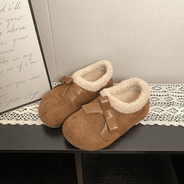 Thick-soled Birkenstocks, velvet temperament bow models, new winter models, soft-soled outer wear cotton shoes to keep warm