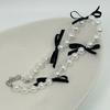 Fashionable Black Ribbon Bowknot Necklace Faux Pearl  Alloy Chain Choker Fashion Cool Girls Clavicular Chain Jewelry