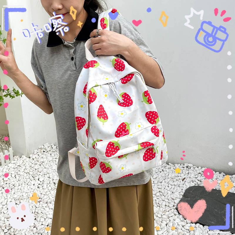 Schoolbag1011 New Strawberry Pattern School Bag Female Korean Version Small Fresh Girl Heart Large Capacity Casual Backpack