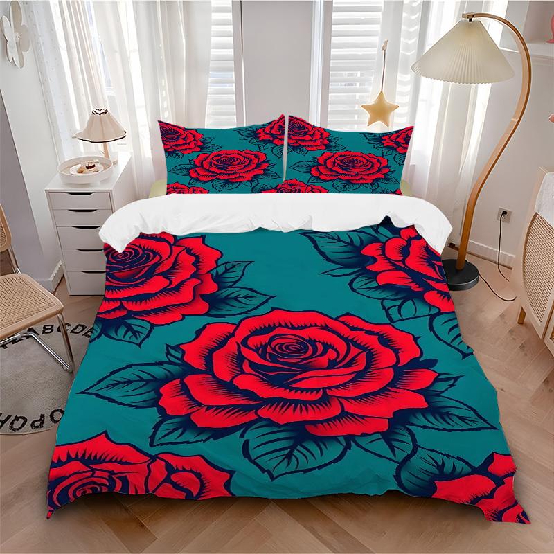 

3pcs Floral Roses print bedding quilt cover, soft and comfortable quilt cover suitable for bedroom and guest room174 135x200cm