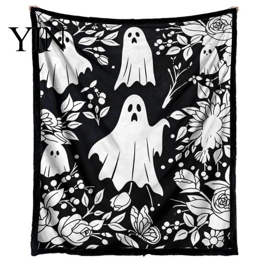 Personalisierbare Samt-Kunstdecke Halloween DIY Maldecke, Überwurf mit Geistermustern, Waschen Sie Ihre eigene gemütliche Decke zum Ausmalen für Erwachsene und Kinder,