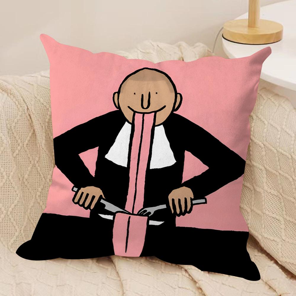 Aesthetic Art J-Jean-Jullien Cushion Cover Silky Short Plush Invisible Zipper Dustproof Sofa Pillow Case For Home Decor