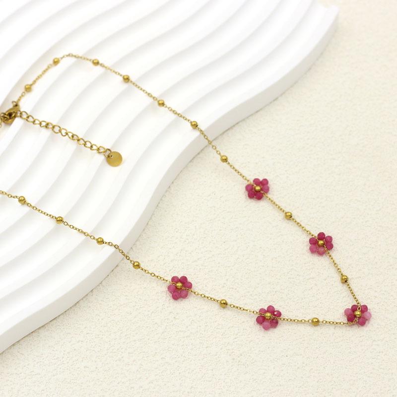 Stainless Steel and Natural Stone Gemstone Beaded Flower Necklace for Women