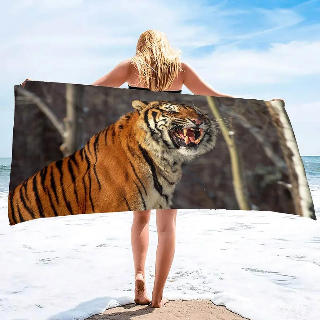 Tiger Beach Towel,Quick Dry Microfiber Compact Beach Blanket,Lightweight Pool Towel for The Swimming, Bath Camping Yoga Gym