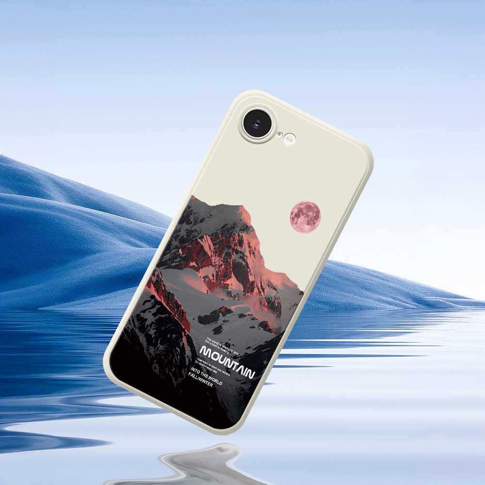 For iPhone 16e Case Pink Snow Mountain Pattern Printing Straight Edge TPU Phone Back Cover