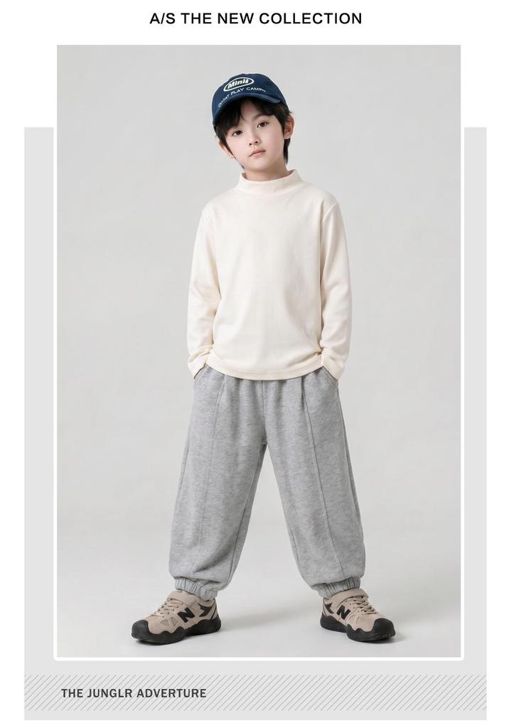 Muno Boys' Korean Style Versatile Half-High Neck Warm Top for Autumn/Winter