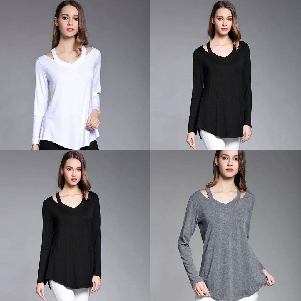 Simple Solid Color Off Shoulder Design Women Long Sleeved Top For Fall Comfort