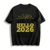Hello 2026 Glitter Fireworks Print New Year Celebration T-Shirt Pure Cotton T-shirt