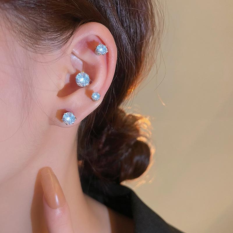 1 Pc Stainless Steel Unisex Women Men Round Crystal Zircon Ear Studs Earrings 4 Prong Tragus Cartilage Piercing Fashion Jewelry