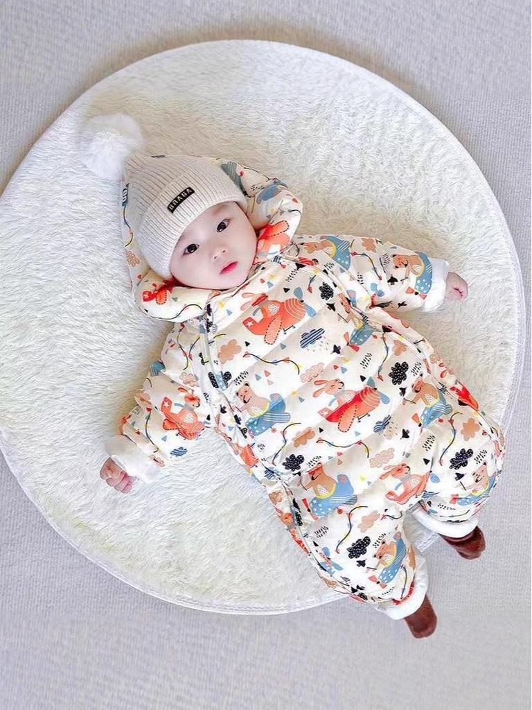Thick Fleece-Lined Winter Baby Onesie for Boys & Girls - Warm Cotton Padded Infant Outdoor Romper