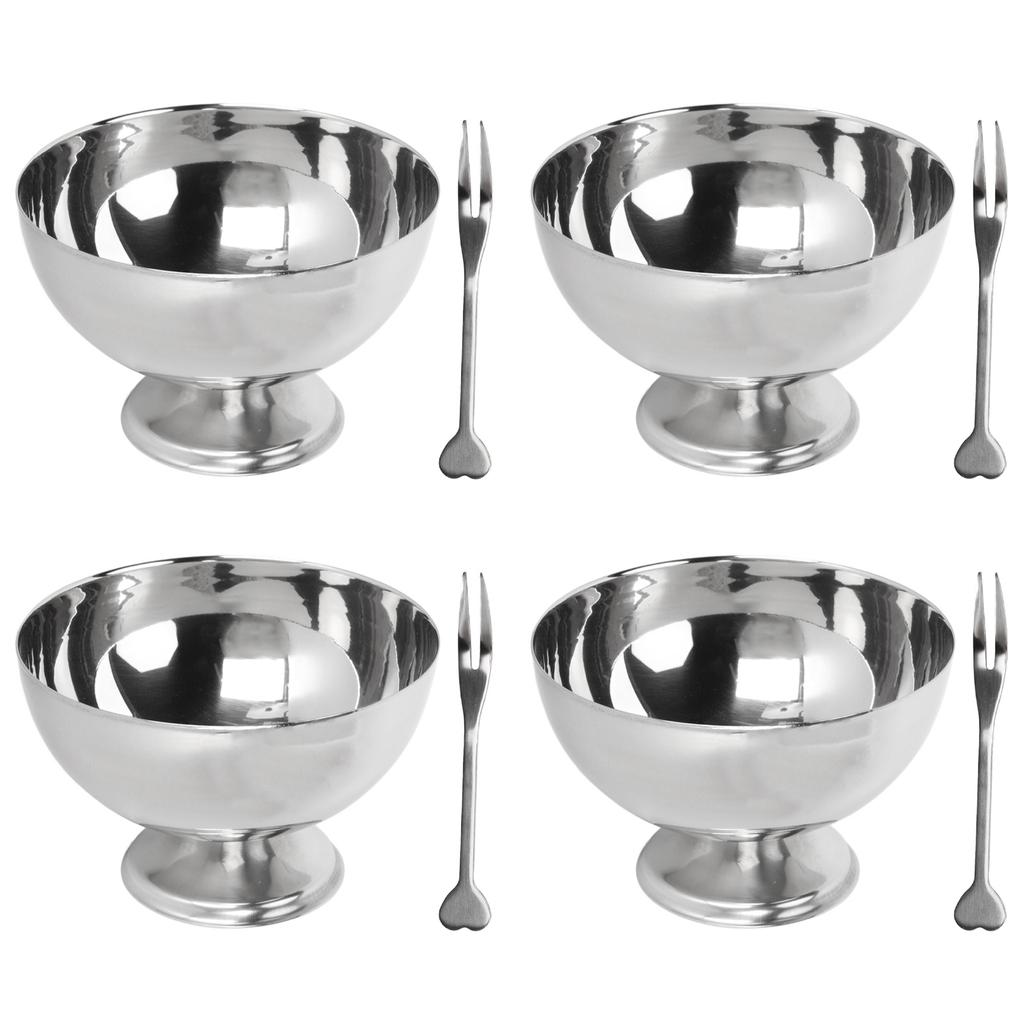 4Pcs Stainless Steel Dessert Bowl Multi Functional Drop Resistant Rustproof Ice Cream Cups with
