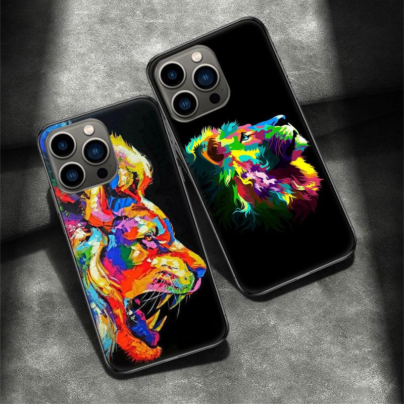 Bilder von farbigen Löwen-Telefonhüllen für Apple iPhone 15 13 12 11 14 Pro Max Mini Cover SE 2020 X XS XR 8 7 6 6S Plus 5 5S Shell Co