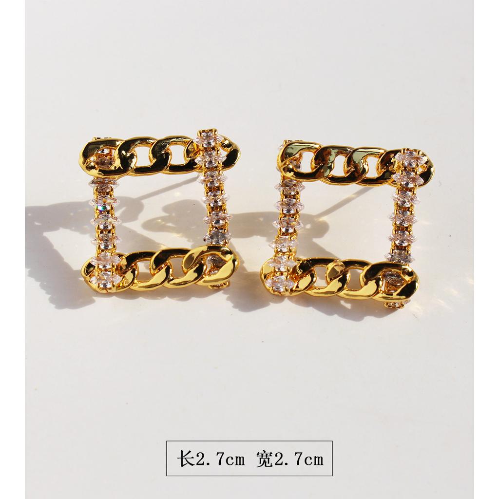 Shining Zircon Splicing Metal Chain Stud Earrings Cold Wind Hollow Geometric Rhombus Earrings Silver Needle 118