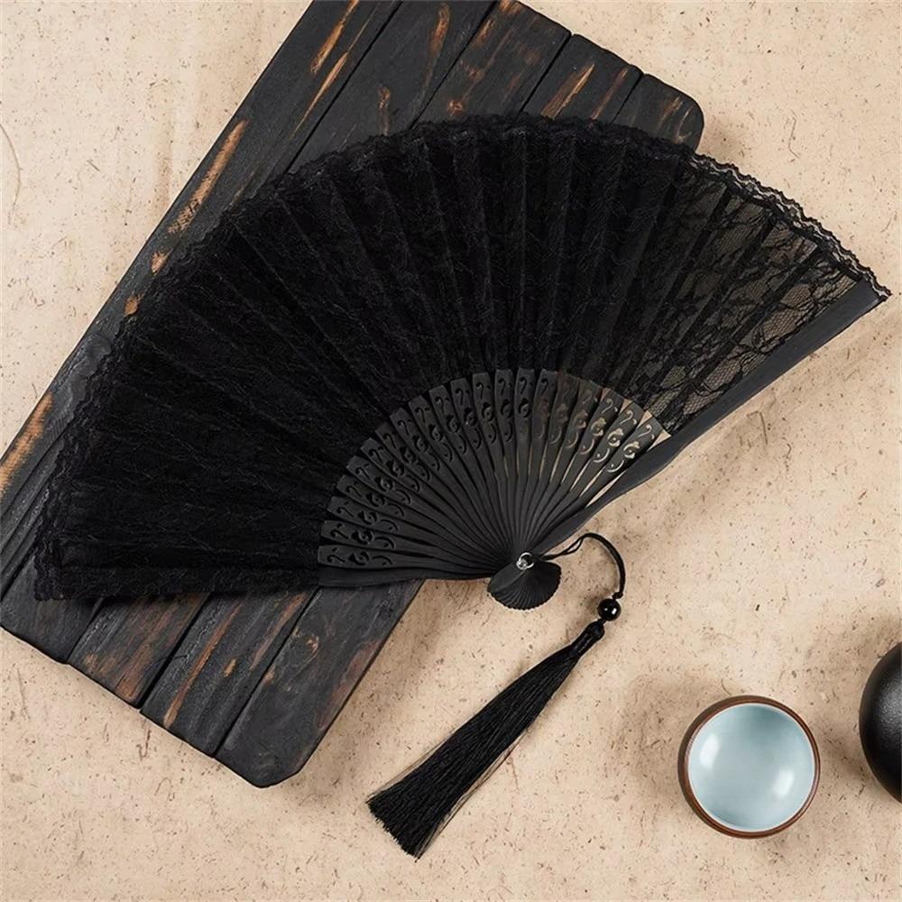 

Crafts Folding Ladies Hand Fans Bamboo Women s Dance Bamboo Fan New Fold Lace Fan Home Decoration чёрный