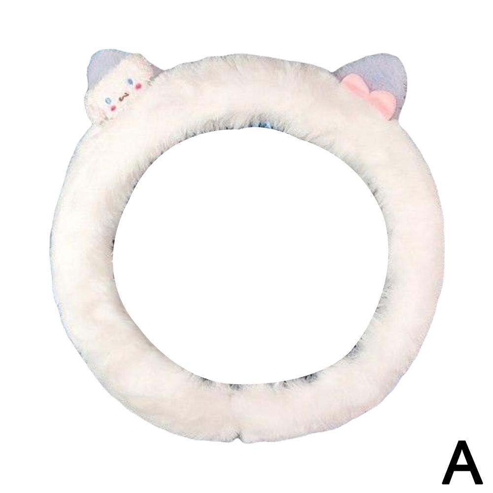 Cute Cartoon Cat Auto Steering Wheel Plush Protective Cover Winter Car Non-slip Warm Interior Animation Decoration Accessories
